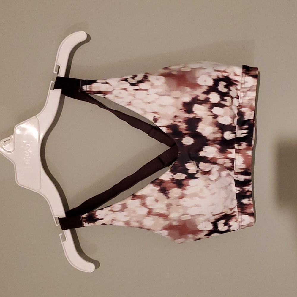 Aerie Offline Strech Sports Bra, Dark Brown/Light Brown/Cream Print, Medium